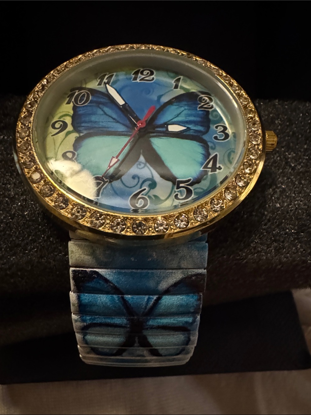 NWT Blue Butterfly Crystal Bezel Expansion Band Women's Fashion Watch